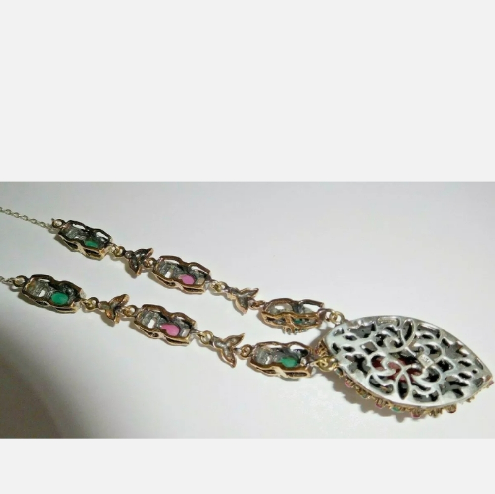 Ruby/Emerald/White Topaz 925 Silver Necklace - image 6